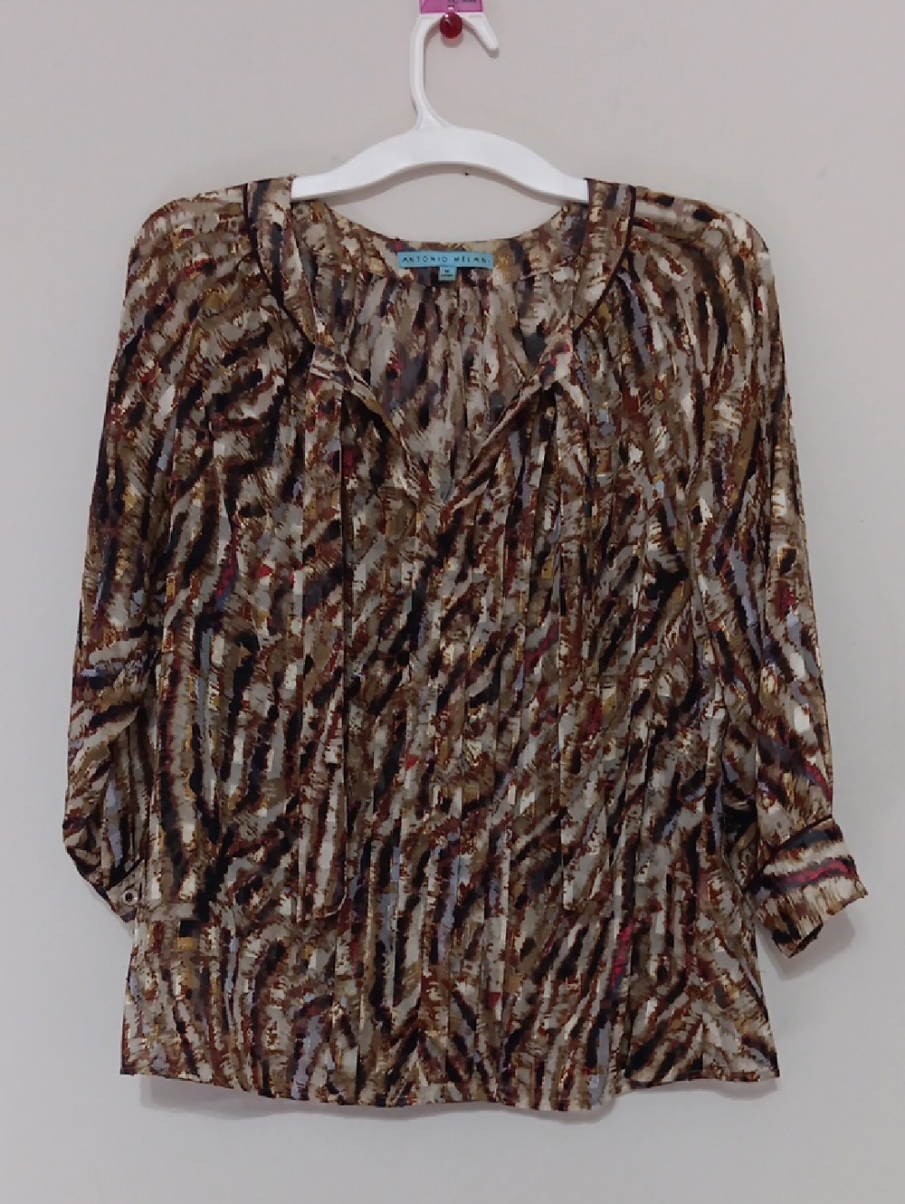 ANTONIO MELANI Brown Multicolor Abstract Print Blouse